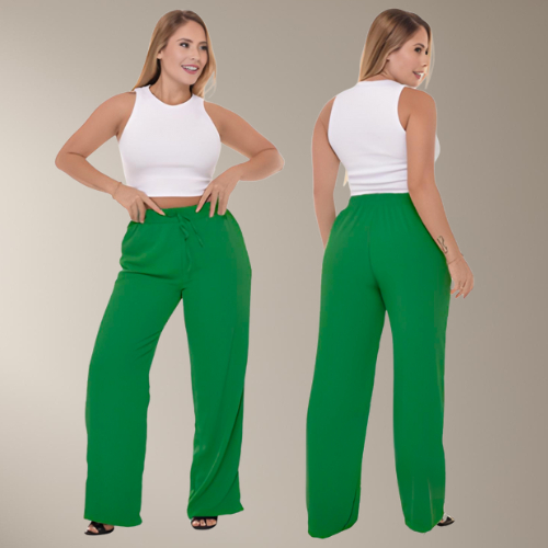 Calça Pantalona Feminina com Bolso Tecido Duna Corte Reto Alfaiataria e Cintura Alta P ao GG