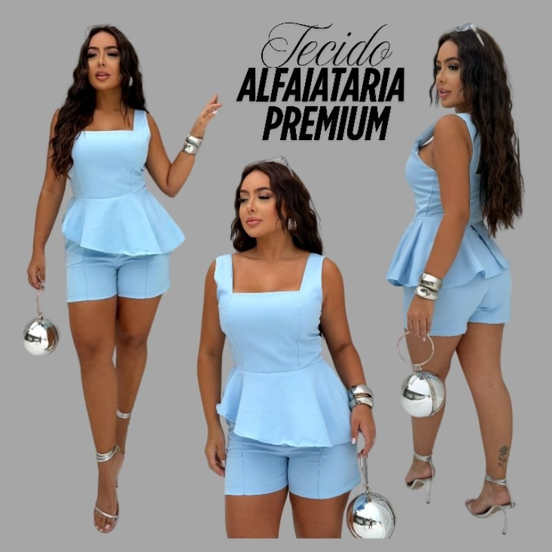 Conjunto Feminino Alfaiataria Regata e Short Estilo Simetria