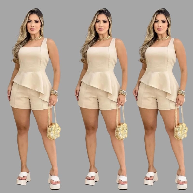 Conjunto Feminino Alfaiataria Regata e Short Estilo Simetria