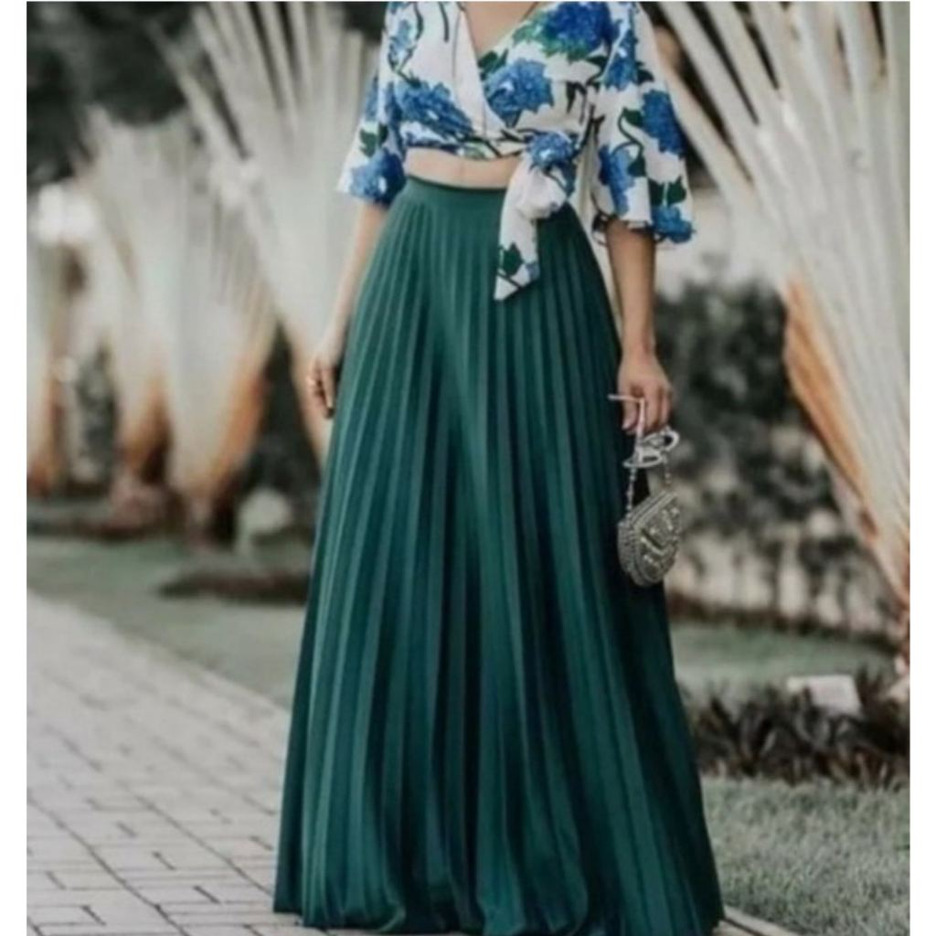 Saia Plissada Longa Evangélica Elegante Forrada Lisa