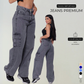 Calça Cargo Jeans Premium Feminino Com Bolsos Laterais Perna Larga + 5 Cores 10 ao 44