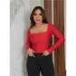 Blusa Feminina Suplex Manga Longa Gola Quadrada Elegante Moda Inverno