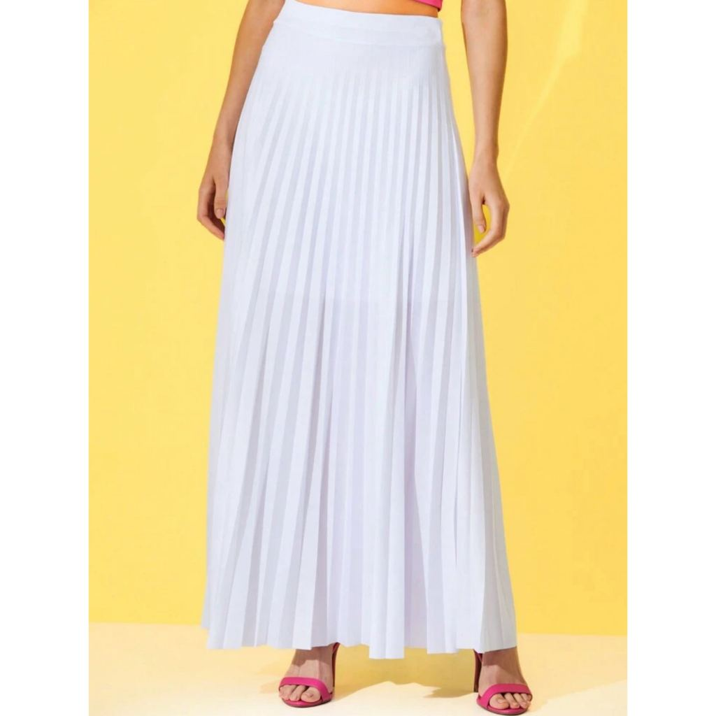 Saia Plissada Longa Evangélica Elegante Forrada Lisa