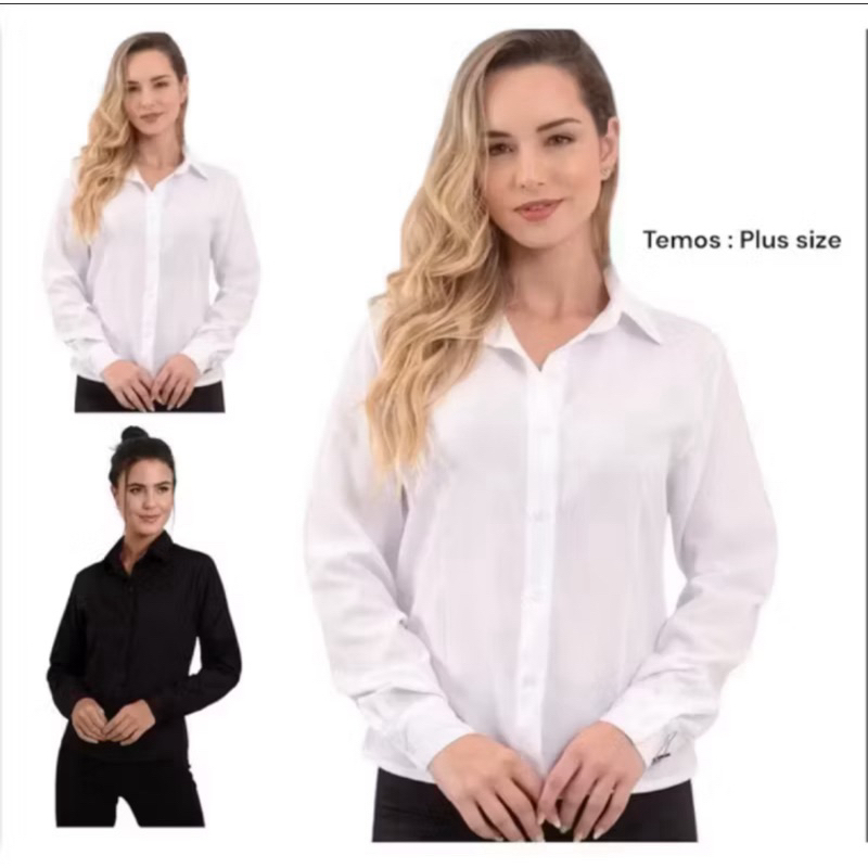 Camisa social feminina manga longa Camisete social feminina branca ou preta gabardine passa fácil direto da fábrica