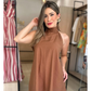 Vestido Feminino Soltinho Rodado Frente Única Gola Elegante Leve Verão 2025 Confortável