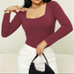 Blusa Feminina Suplex Manga Longa Gola Quadrada Elegante Moda Inverno
