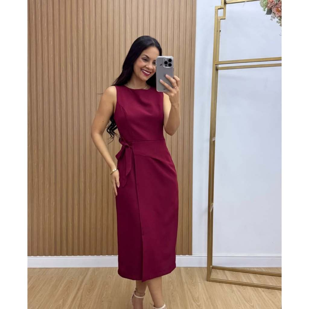 Vestido Feminino Alfaiataria Midi com Amarração Lateral Elegante | PMG