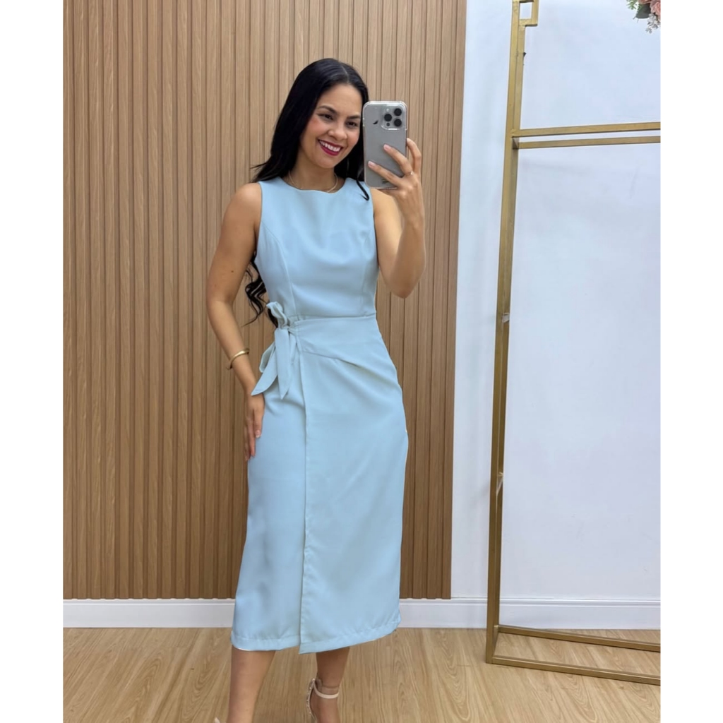 Vestido Feminino Alfaiataria Midi com Amarração Lateral Elegante | PMG