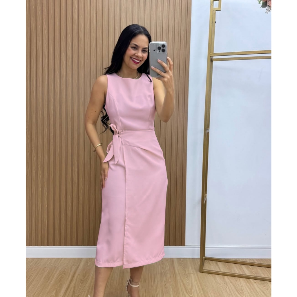 Vestido Feminino Alfaiataria Midi com Amarração Lateral Elegante | PMG