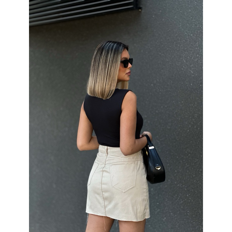 Saia Jeans Feminina Cintura Alta saia midi saia colorido sem rascada 8156