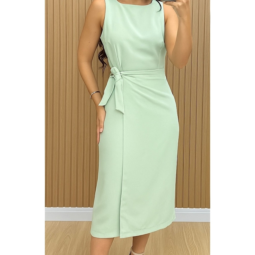 Vestido Feminino Alfaiataria Midi com Amarração Lateral Elegante | PMG