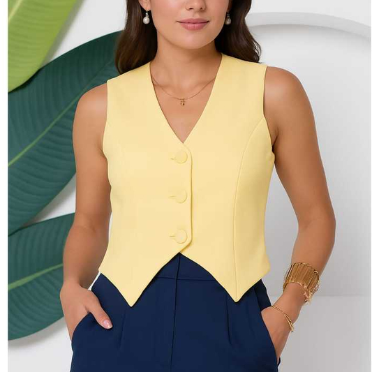 Colete Alfaiataria Feminino Curto com Botão Encapado