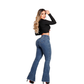 Calça Jeans Feminina Flare Marmorizada Lycra Modelagem Empina Bumbum Barra Desfiada