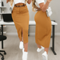 Saia Midi Alfaiataria Com Cinto Feminino Fenda e Bolsos Frontais Sofisticação e Versatilidade em Uma Só Peça.