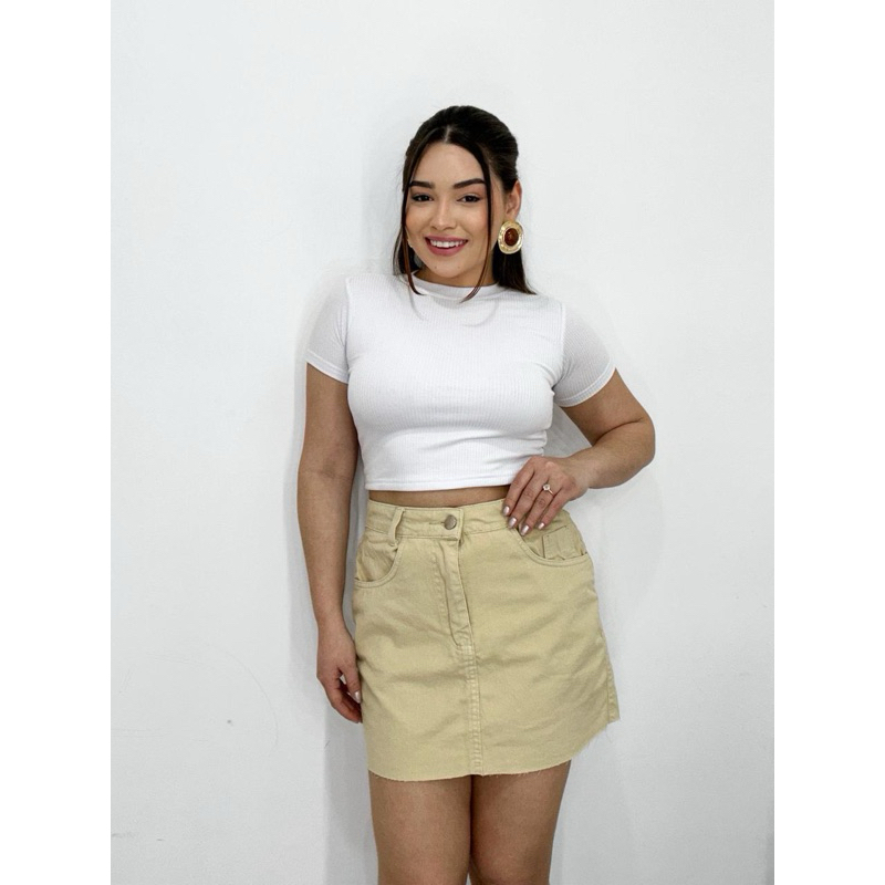 Saia Jeans Feminina Cintura Alta saia midi saia colorido sem rascada 8156