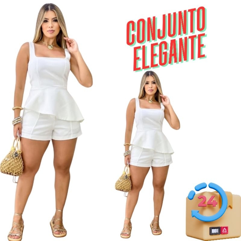 Conjunto Feminino Alfaiataria Regata e Short Estilo Simetria