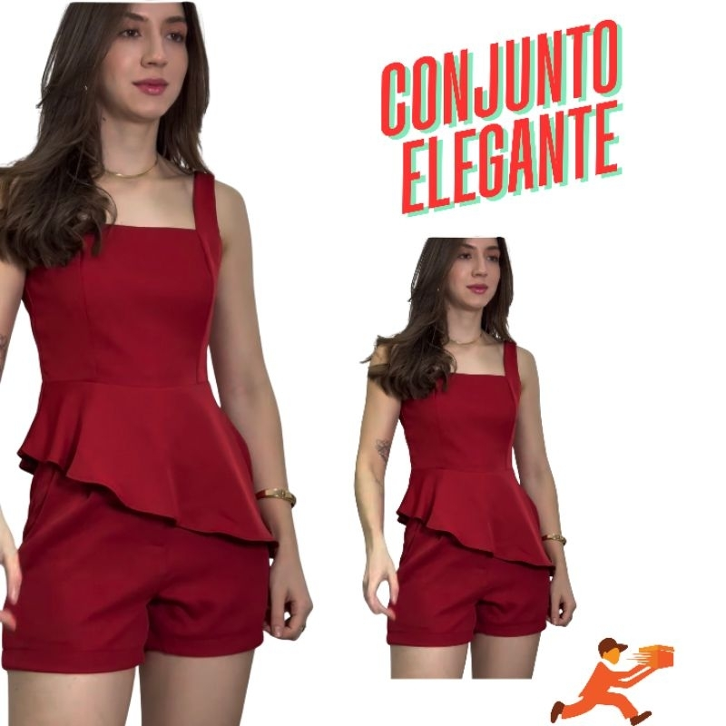 Conjunto Feminino Alfaiataria Regata e Short Estilo Simetria