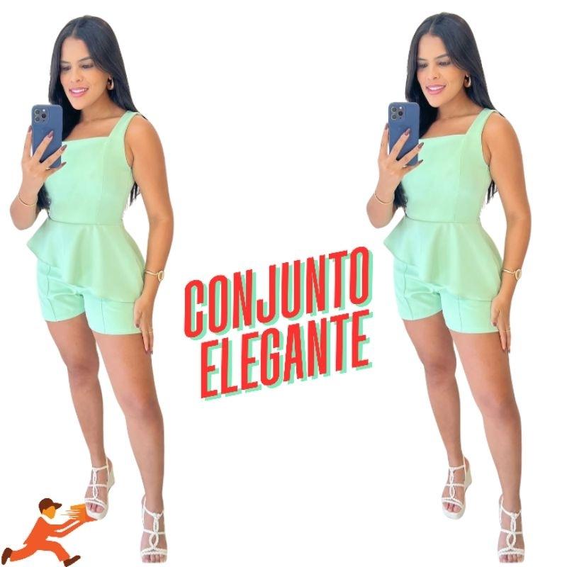 Conjunto Feminino Alfaiataria Regata e Short Estilo Simetria