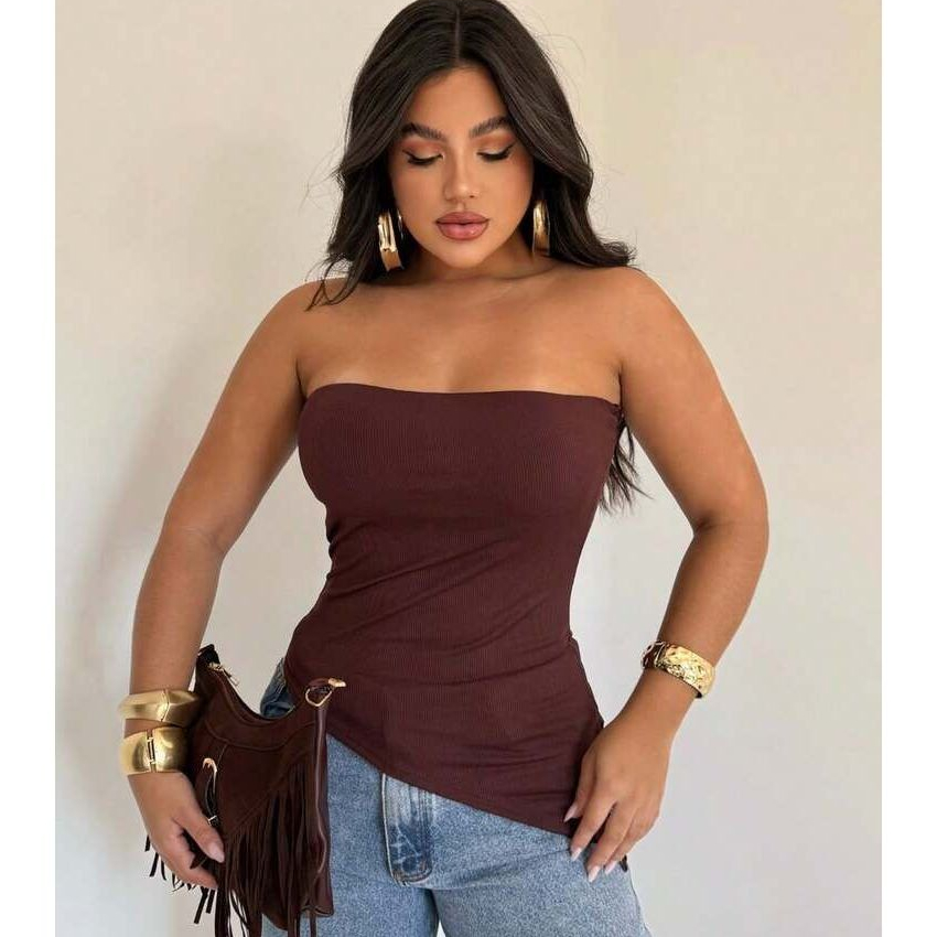 Blusa Feminina Assimétrica Tomara Que Caia Ribana Bata Sem Alças Casual Estilosa