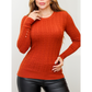 Blusa Feminina Suéter Tricot Trançado Manga Longa Modal de Lã Inverno