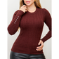 Blusa Feminina Suéter Tricot Trançado Manga Longa Modal de Lã Inverno