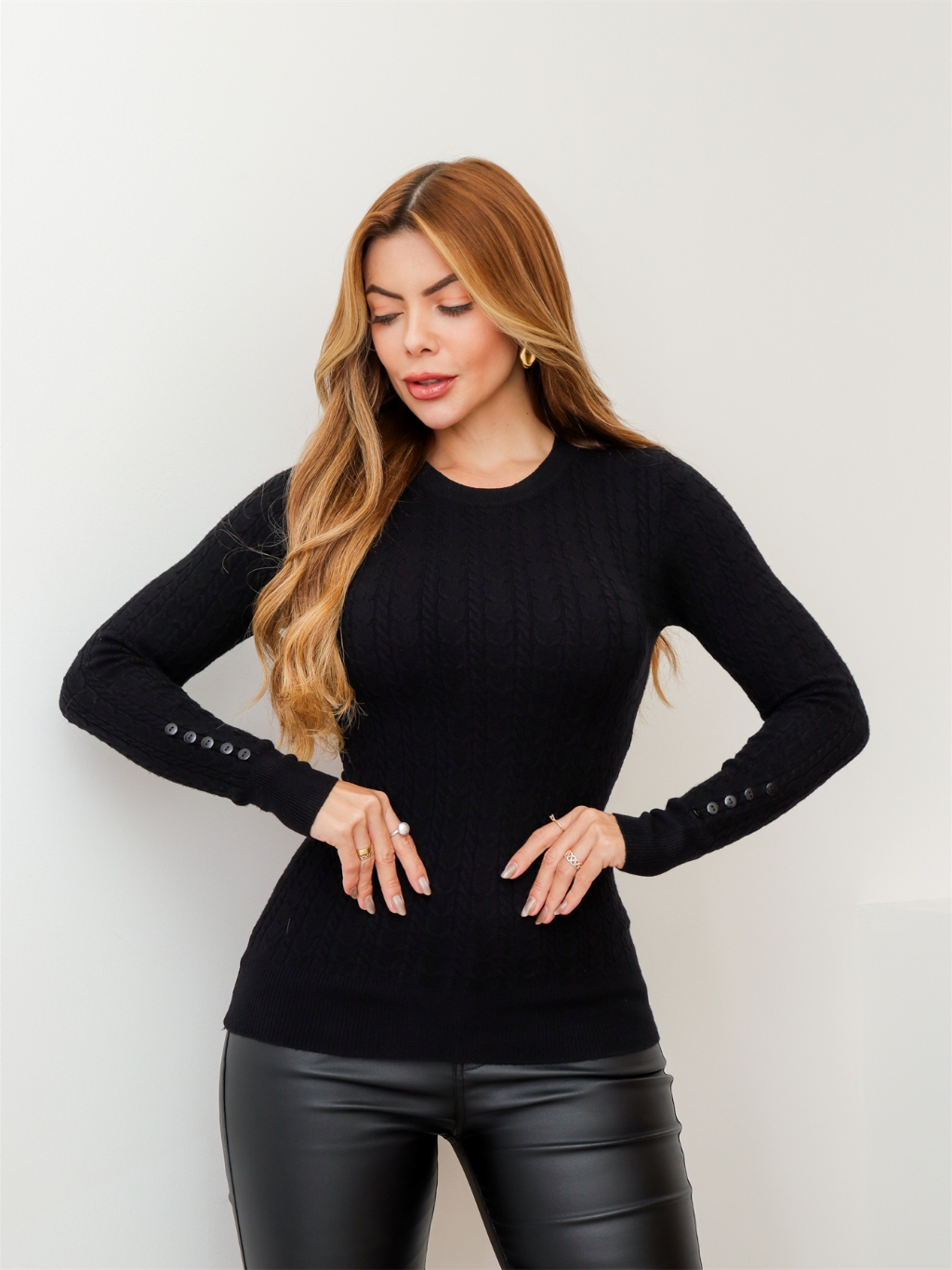 Blusa Feminina Suéter Tricot Trançado Manga Longa Inverno 3RD SD2011