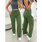 Calça Pantalona Lanzinha Feminina Cintura Alta Com Elastico De e Bolso Outono / Inverno Promoção