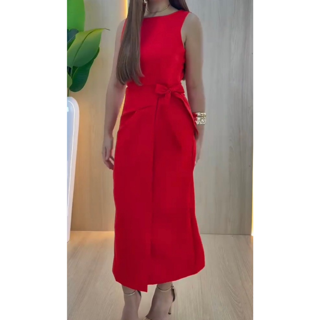 Vestido Feminino Alfaiataria Midi com Amarração Lateral Elegante | PMG