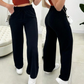 Calça Pantalona Lanzinha Feminina Cintura Alta Com Elastico De e Bolso Outono / Inverno Promoção