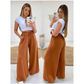 Calça Pantalona Lanzinha Feminina Cintura Alta Com Elastico De e Bolso Outono / Inverno Promoção
