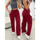 Calça Pantalona Lanzinha Feminina Cintura Alta Com Elastico De e Bolso Outono / Inverno Promoção