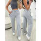 Calça Pantalona Lanzinha Feminina Cintura Alta Com Elastico De e Bolso Outono / Inverno Promoção