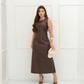 Vestido Feminino Longuete Couro Sintético Regata Soltinho Elegante Midi