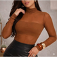 Blusa Feminina Tule Manga Longa Transparente Gola Alta Segunda Pele Tendência