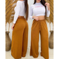 Calça Pantalona Lanzinha Feminina Cintura Alta Com Elastico De e Bolso Outono / Inverno Promoção