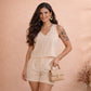 Conjunto Alfaiataria Feminino Blusa Sem Manga e Short com Bolso Elegante