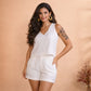 Conjunto Alfaiataria Feminino Blusa Sem Manga e Short com Bolso Elegante