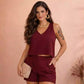 Conjunto Alfaiataria Feminino Blusa Sem Manga e Short com Bolso Elegante