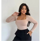 Blusa Feminina Suplex Manga Longa Gola Quadrada Elegante Moda Inverno