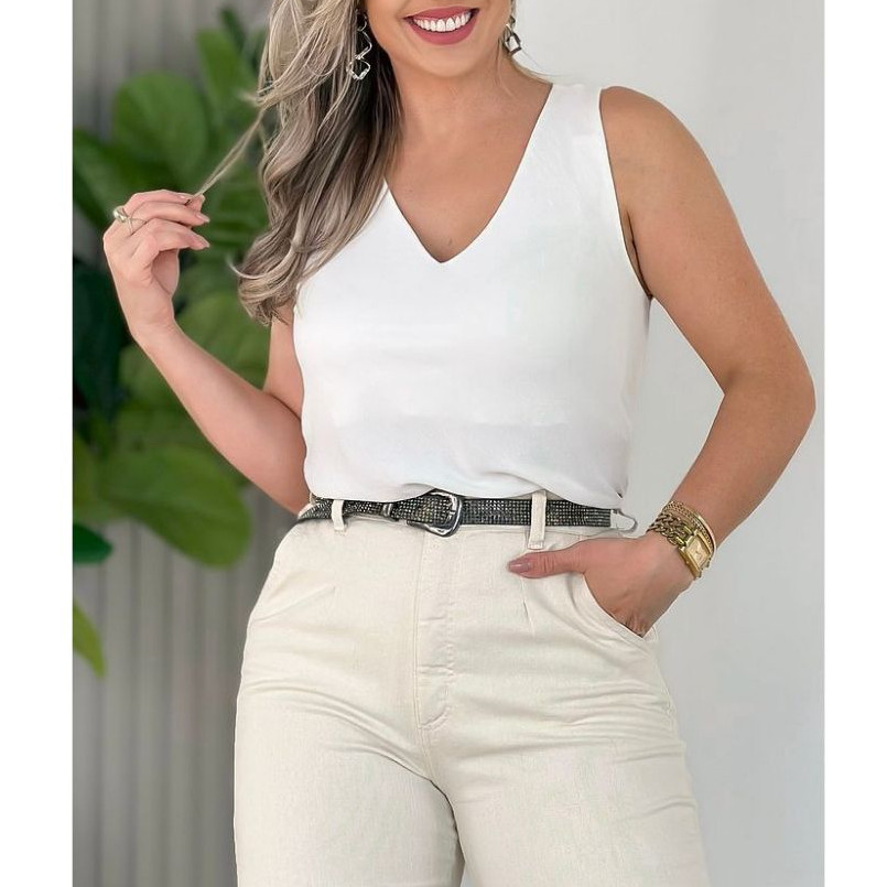 Blusa Feminina Regata Alça Larga Duna Lisa Básica Elegante Frente Única Air Flow