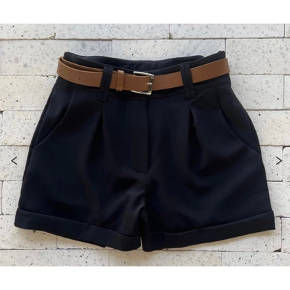Short Alfaiataria Feminino Social com Cinto Cintura Alta PROMOÇÃO