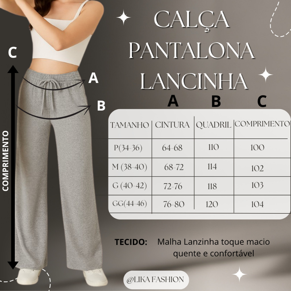 Calça Pantalona Lanzinha Feminina Cintura Alta Com Elastico De e Bolso Outono / Inverno Promoção
