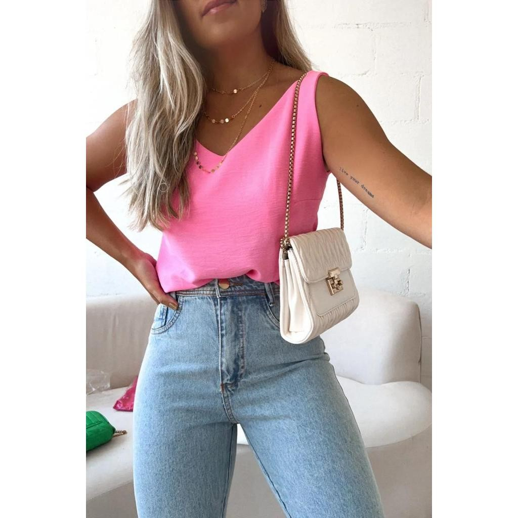 Blusa Feminina Regata Alça Larga Duna Lisa Básica Elegante Frente Única Air Flow