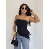 Blusa Feminina Assimétrica Tomara Que Caia Ribana Bata Sem Alças Casual Estilosa