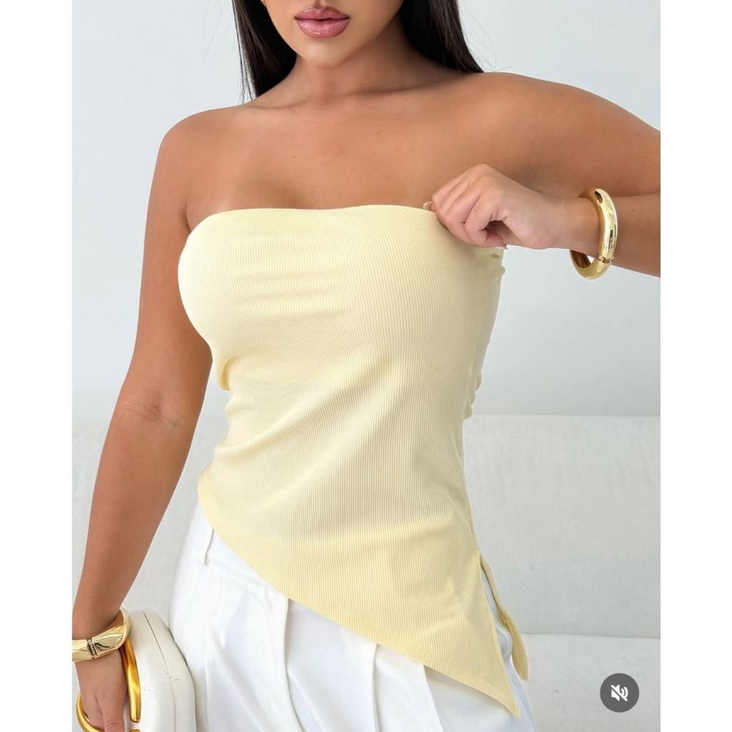 Blusa Feminina Assimétrica Tomara Que Caia Ribana Bata Sem Alças Casual Estilosa