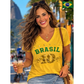 Blusa Brasil Feminina Estilosa Camiseta Decote V Tendência Copa Tecido Viscolycra M ao G2Pluz size