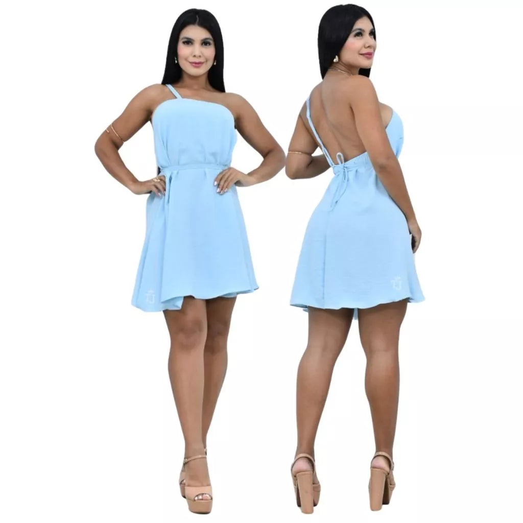 Vestido Curto Frente Única com Costas Nuas – Leve, Elegante e Confortável